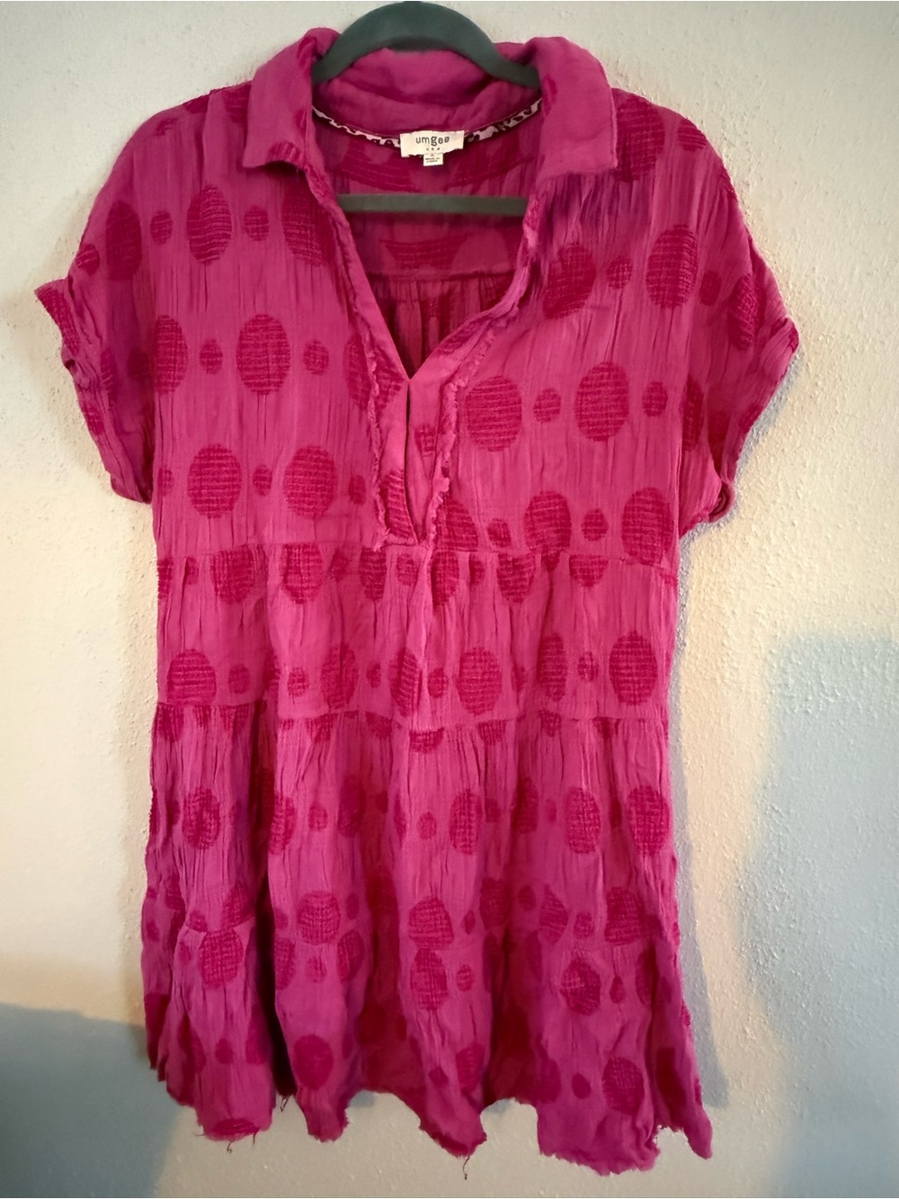 Umgee Fuchsia Textured Dot Tunic with V-Neck